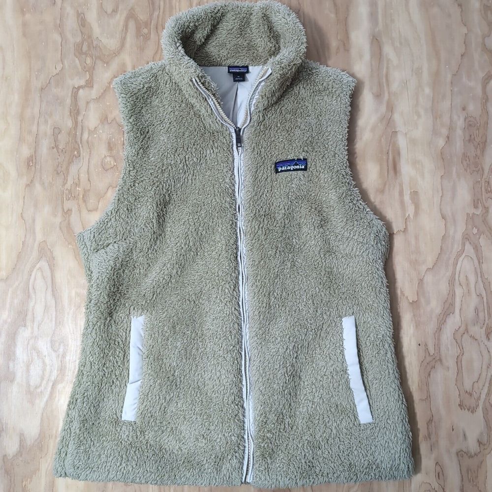 Women's PATAGONIA Los Gatos El Cap Khaki High‎ Pile Fleece Full Zip Vest Medium